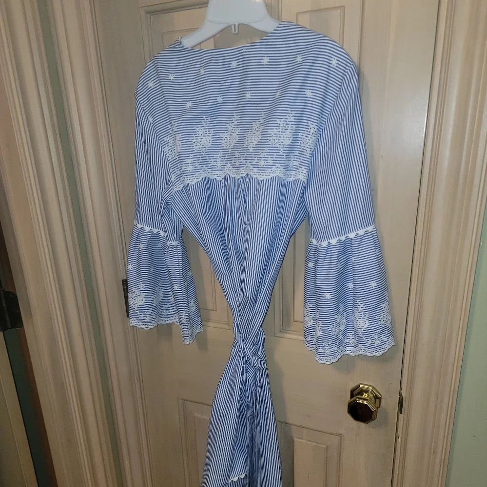 Misses sz M Laundry by Shelli Segal Blue white embroidered Dress Tie Belt - Picture 6 of 10